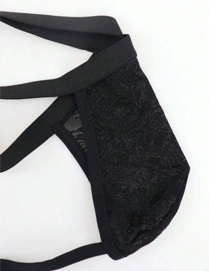 Men's Solid Color Breathable Lace Hollow Thong Underwear